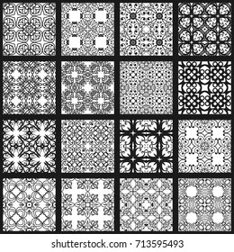 Abstract ornamental black and white patterns set. Vector illustration