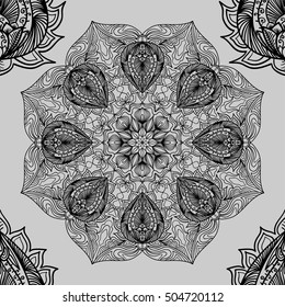 Abstract ornamental decorative background with hand drawn ornaments. Mandala design. Vector illustration.