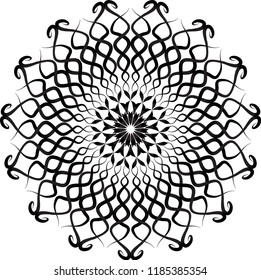 Abstract ornamental element for design. Snowflake. Mandala pattern. Spirograph ornament. Anti stress coloring book page for adults.Vector illustration.
