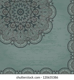 Abstract ornamental frame on patterned background. Grunge design