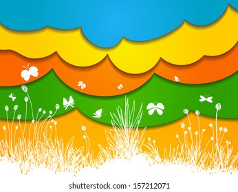 Abstract ornamental garden with butterflies