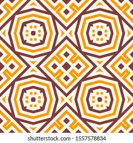 Abstract ornamental geometric seamless pattern with different shapes. Striped square mosaic, tile background, wrapping paper. Vector illustration.      