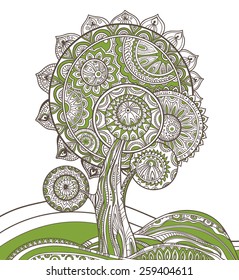 Abstract ornamental graphic magic tree with a lot of details. 