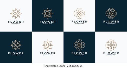 Abstrato ícone de logotipo ornamental vetor design pack. Símbolos de logotipo de vetor floral ornamental premium elegantes.