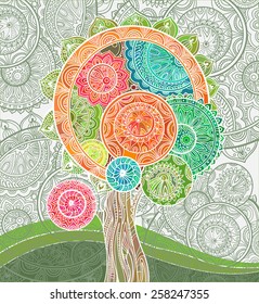 Abstract ornamental magic tree with a lot of details and colors