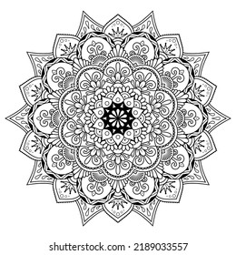 Abstract ornamental mandala background design. Coloring pages and books adults with black background, hand drawn pattern, concept meditation and relax