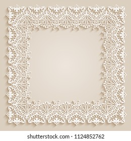 Abstract ornamental nature vintage frame. Modern volumetric floral elements. Trendy craft style illustration