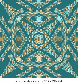 Abstract ornamental ropes seamless pattern. Colorful modern background. Intricate beautiful ornnament. Braided ropes ornament. Decorative ornate design. Endless texture.