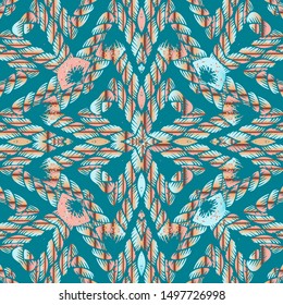 Abstract ornamental ropes seamless pattern. Colorful modern vector background. Intricate beautiful ornnament. Braided ropes ornament. Decorative ornate design. Endless texture.