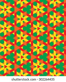 Abstract ornamental seamless geometrical pattern of multicolor triangles on green background