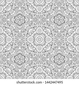 Abstract ornamental seamless pattern, ethnic print, black and white, kaleidoscope, mandala. Texture for wallpapers, fabric, wrap, web page backgrounds, vector illustration