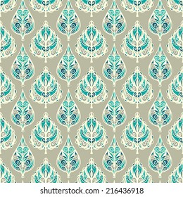Abstract ornamental seamless pattern with leafs. Floral repeating background. Endless print texture. Fabric design. Wallpaper - vector 