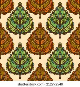Abstract ornamental seamless pattern with leaves. Floral repeating background. Endless print texture. Fabric design. Wallpaper - vector 