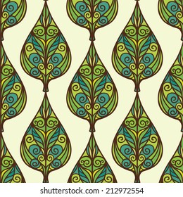 Abstract ornamental seamless pattern with leaves. Floral repeating background. Endless print texture. Fabric design. Wallpaper - vector 