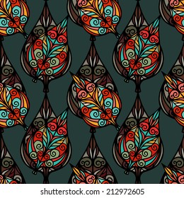 Abstract ornamental seamless pattern with leaves. Floral repeating background. Endless print texture. Fabric design. Wallpaper - vector 