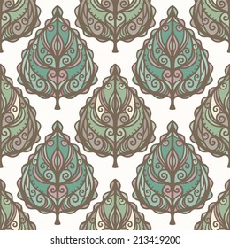 Abstract ornamental seamless pattern with leaves. Floral repeating background. Endless print texture. Fabric design. Wallpaper - vector 