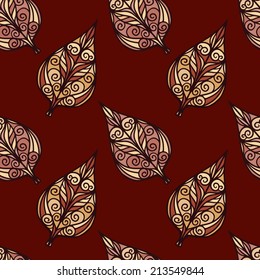 Abstract ornamental seamless pattern with leaves. Floral repeating background. Endless print texture. Fabric design. Wallpaper - vector 