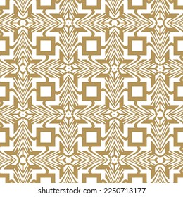 Abstract ornamental seamless pattern. Modern geometric tribal ethnic style vector background. Repeat patterned traditional backdrop. Golden ornaments. Squares, arrows, waves, shapes. Endless texture.