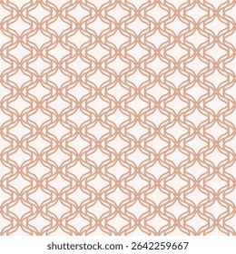 Abstrato padrão ornamental sem costura em estilo oriental. Textura de ornamento geométrico vetorial com linhas curvas, malha, grade, rede, reticulado. Fundo elegante em cor pêssego e branco. Design completo