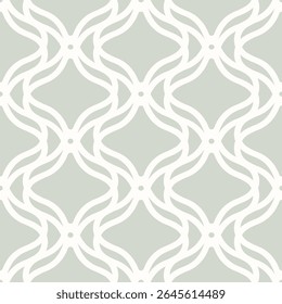 Abstrato padrão ornamental sem costura em estilo oriental. Textura de ornamento geométrico vetorial com linhas curvas, grade, rede, reticulado. Fundo geográfico sutil na cor verde sábio. Repetição do projeto de cobertura total