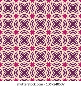 Abstract ornamental seamless pattern. Regularly repeating stars shapes. Geometric ornament. Elegant texture with carved grid, lattice, floral figures, geometric tiles. Vector color illustration.