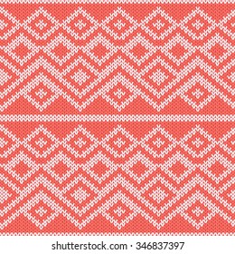 Abstract Ornamental Seamless Vector Pattern as a stylish Fabric Knitted ethnic texture in peach and light grey colors