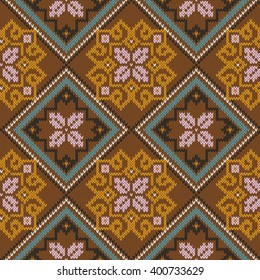 Abstract Ornamental Seamless Vector Pattern as a stylish Fabric Knitted ethnic texture mainly in brown hues