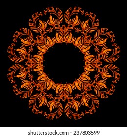 Abstract ornamental shape, vector mandala on black background. 