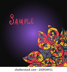 Abstract ornamental shape, vector mandala copyspace on gradient background. Ethnic paisley ornament.  Template for menu, greeting card, invitation or cover.