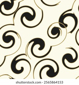 Abstract ornamental spiral seamless outline pattern. Stylish textured geometric background