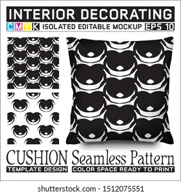 Abstract ornamental style in cmyk color space black and white. Seamless pattern with cushion mockup for interior decorating. Isolated and editable. This pattern can also used for other.