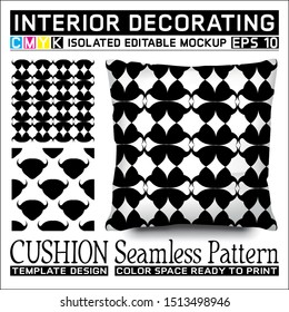 Abstract ornamental style in cmyk color space black and white. Seamless pattern with cushion mockup for interior decorating. Isolated and editable. This pattern can also used for other.