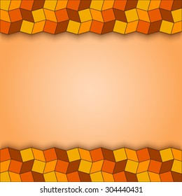 Abstract ornamental text or photo layout with horizontal borders of rhombus and square shapes in yellow, orange and brown colors