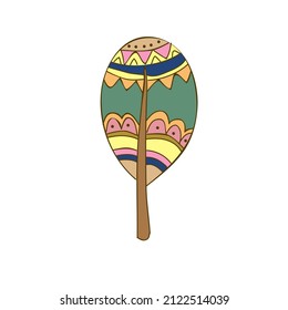 Abstract ornamental tree with patterns on the foliage. Simple hand-drawn icon on white