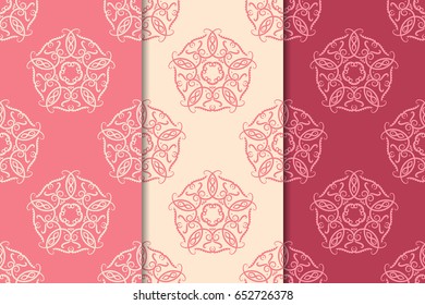 Abstract ornaments. Set of red seamless patterns