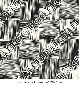 Abstract Ornate Brushed Checked Textured Background. Seamless Pattern.