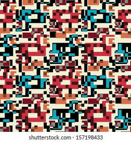 Abstract ornate corroded pixels. Seamless pattern. Vector.