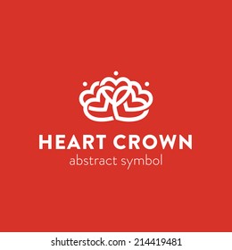 Abstract ornate crown simple graphic symbol consisting of heart shapes, ornamental logo template