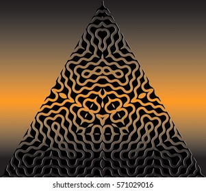 Abstract ornate embossed pattern in the form of a triangle on a black brown gradient background