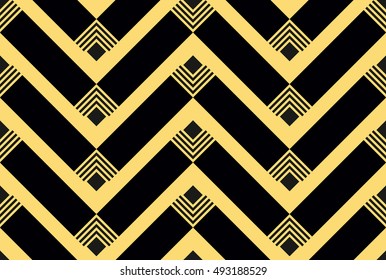 An abstract ornate golden chevron pattern background.