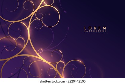 Abstract ornate golden lines on violet background