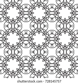 Abstract ornate minimalistic seamless pattern with repeating flowery structure in monochrome style vector illustration