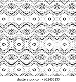 Abstract ornate psychedelic seamless pattern. Black and white grunge texture.