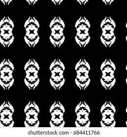 Abstract ornate psychedelic seamless pattern. Black and white grunge texture.