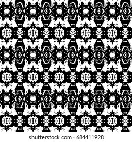 Abstract ornate psychedelic seamless pattern. Black and white grunge texture.