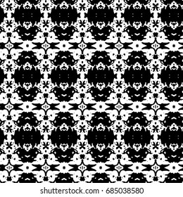 Abstract ornate psychedelic seamless pattern. Black and white grunge texture.