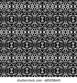Abstract ornate psychedelic seamless pattern. Black and white grunge texture.