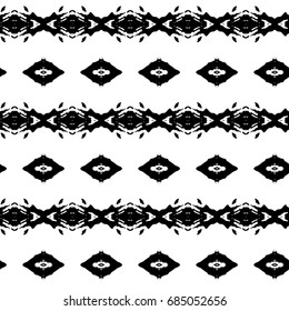 Abstract ornate psychedelic seamless pattern. Black and white grunge texture.