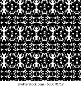 Abstract ornate psychedelic seamless pattern. Black and white grunge texture.