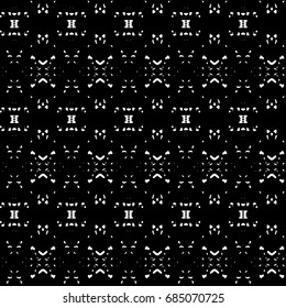 Abstract ornate psychedelic seamless pattern. Black and white grunge texture.
